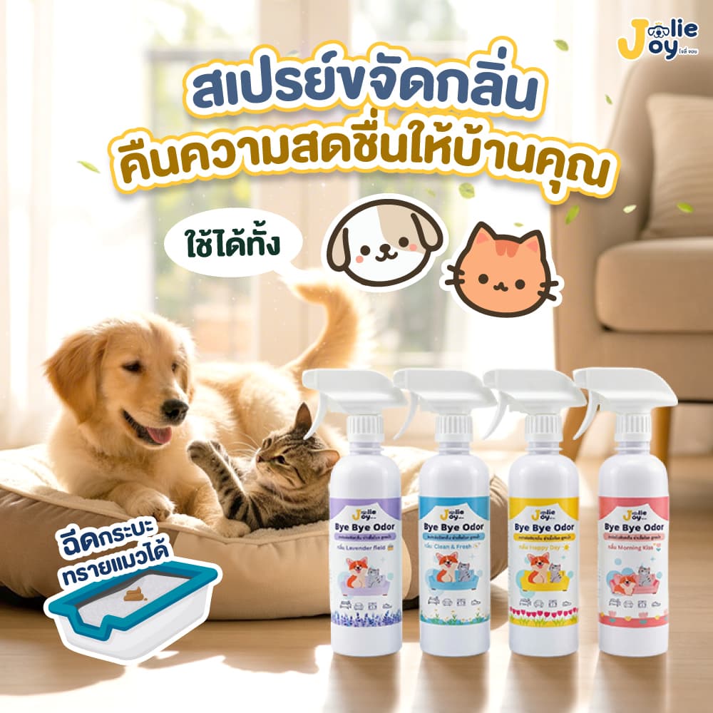 สเปรย์ดับกลิ่น JollyJoy ByeBye Odor กลิ่นปัสสาวะ กลิ่นอุจจาระ หมา แมว ดับกลิ่นกระบะทราย กลิ่นหอม